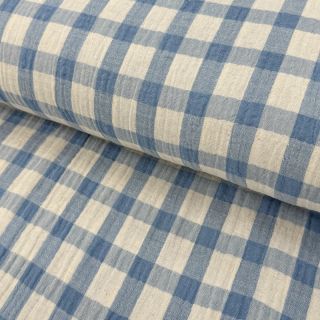 Mușelină LINEN YARN DYED Checks light blue natural