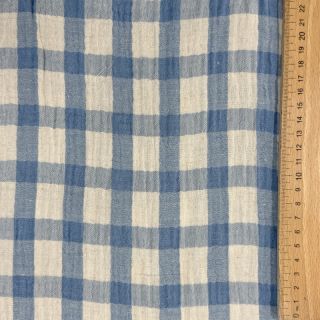 Mușelină LINEN YARN DYED Checks light blue natural