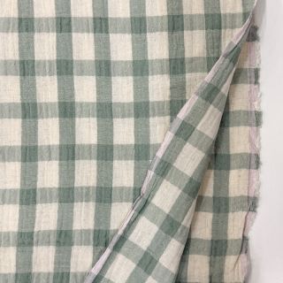 Mușelină LINEN YARN DYED Checks sage natural