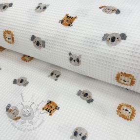 Țesătură din bumbac waffle Animals white digital print