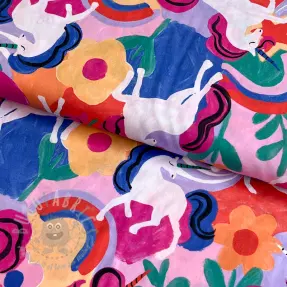 Țesătură din bumbac Unicorns multi digital print