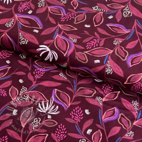 Țesătură din bumbac Leaves bordeaux digital print
