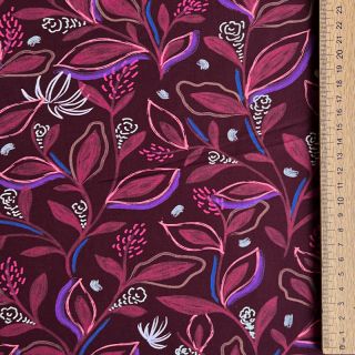 Țesătură din bumbac Leaves bordeaux digital print