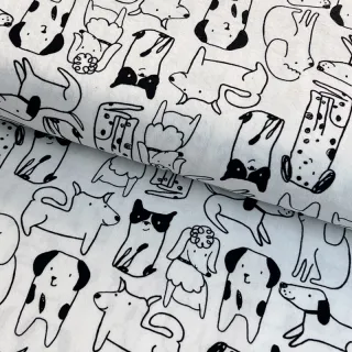 Țesătură din bumbac FLANNEL Dogs off white