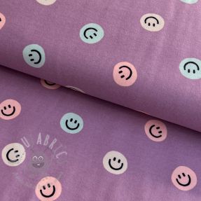 Țesătură din bumbac FLANNEL Happy faces lavender