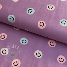 Țesătură din bumbac FLANNEL Happy faces lavender