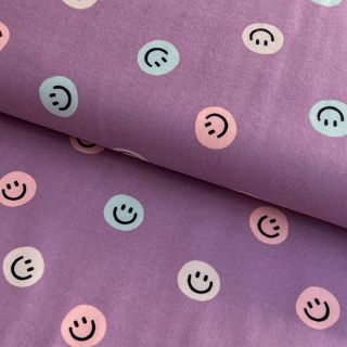 Țesătură din bumbac FLANNEL Happy faces lavender