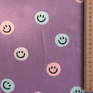 Țesătură din bumbac FLANNEL Happy faces lavender