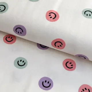 Țesătură din bumbac FLANNEL Happy faces off white lilac