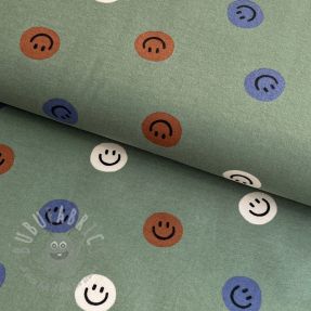 Țesătură din bumbac FLANNEL Happy faces army green