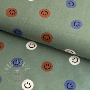 Țesătură din bumbac FLANNEL Happy faces army green
