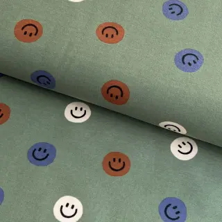 Țesătură din bumbac FLANNEL Happy faces army green
