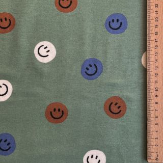 Țesătură din bumbac FLANNEL Happy faces army green