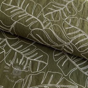 Viscoză cu in EMBROIDERY Leaves forest green