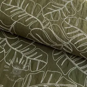 Viscoză cu in EMBROIDERY Leaves forest green