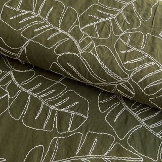 Viscoză cu in EMBROIDERY Leaves forest green