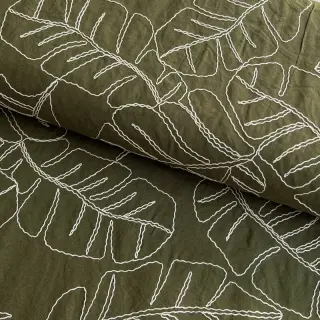 Viscoză cu in EMBROIDERY Leaves forest green