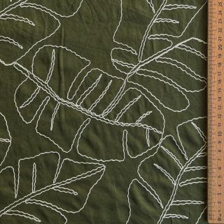 Viscoză cu in EMBROIDERY Leaves forest green