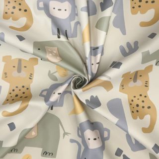 Raincoat fabric Safari animals ecru