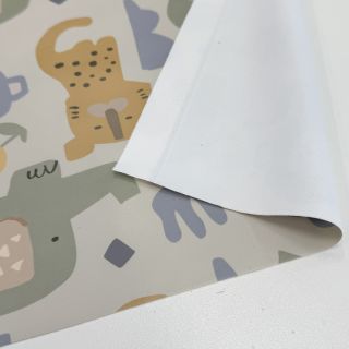 Raincoat fabric Safari animals ecru
