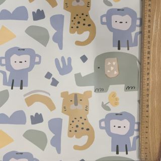Raincoat fabric Safari animals ecru