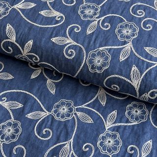 Țesătură din bumbac JEANS EMBROIDERY Flowers