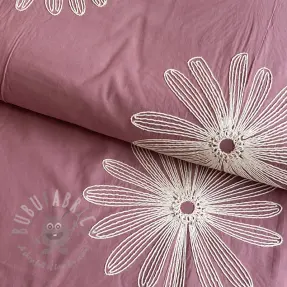 Țesătură din bumbac EMBROIDERY Flowie mauve