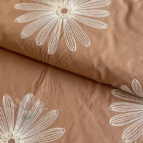 Țesătură din bumbac EMBROIDERY Flowie cinnamon