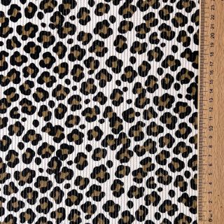 Catifea raiată STRETCH Little Leopard light sand