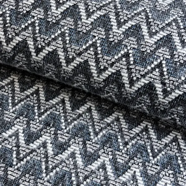 Tricot Knitted jacquard Comfilia Zigzag wavy blue | Bubufabrics.ro