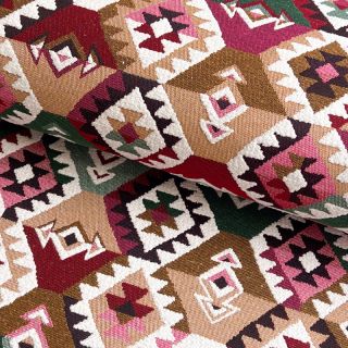 Țesătură decorativă jacquard Kilim fuchsia vert