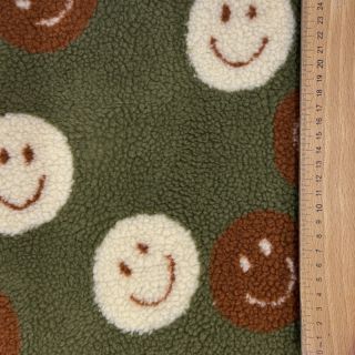 Stofă palton TEDDY JACQUARD Happy faces green