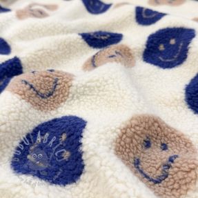 Stofă palton TEDDY JACQUARD Happy faces ecru