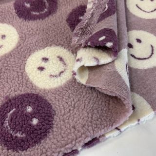 Stofă palton TEDDY JACQUARD Happy faces mauve