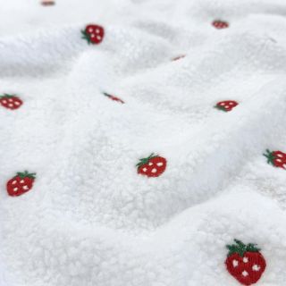 Stofă palton TEDDY EMBROIDERY Strawberries white