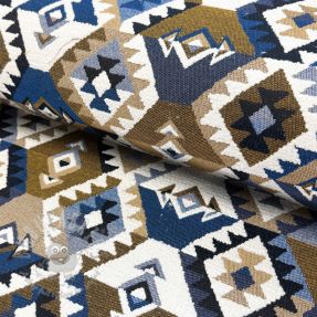 Țesătură decorativă jacquard Kilim cobalt havane