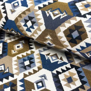 Țesătură decorativă jacquard Kilim cobalt havane