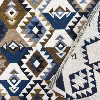 Țesătură decorativă jacquard Kilim cobalt havane
