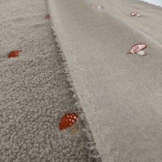 Stofă palton EMBROIDERY Little mushrooms pebble