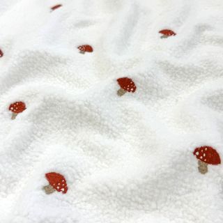 Stofă palton EMBROIDERY Little mushrooms off white