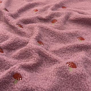 Stofă palton EMBROIDERY Little mushrooms old pink