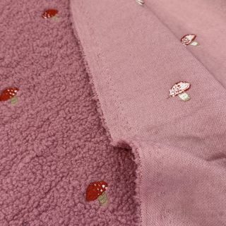 Stofă palton EMBROIDERY Little mushrooms old pink