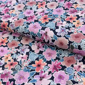 Țesătură din bumbac Significant flowers navy digital print