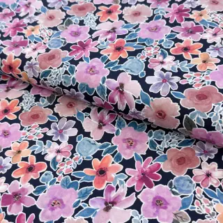 Țesătură din bumbac Significant flowers navy digital print