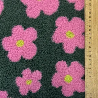 Stofă palton TEDDY JACQUARD Flowers army green/pink