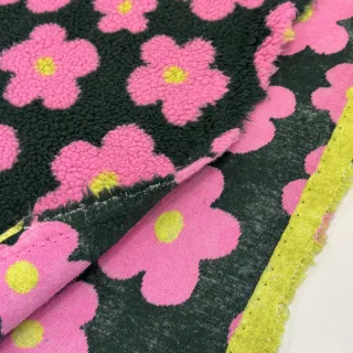 Stofă palton TEDDY JACQUARD Flowers army green/pink