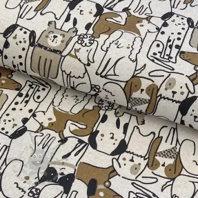 Țesătură decorativă Linenlook Dogs natural