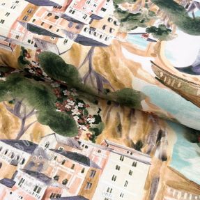 Țesătură decorativă Houses ecru digital print