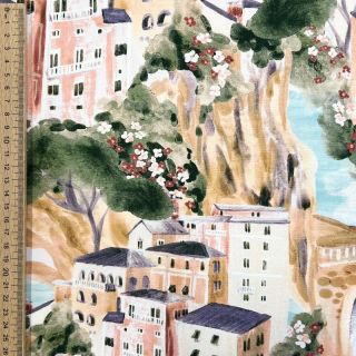 Țesătură decorativă Houses ecru digital print