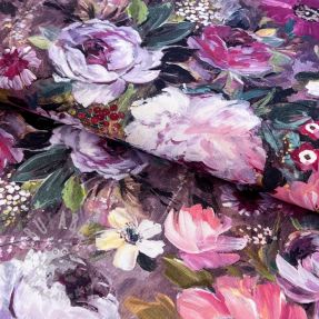 Țesătură decorativă Oil painting flowers mauve digital print
